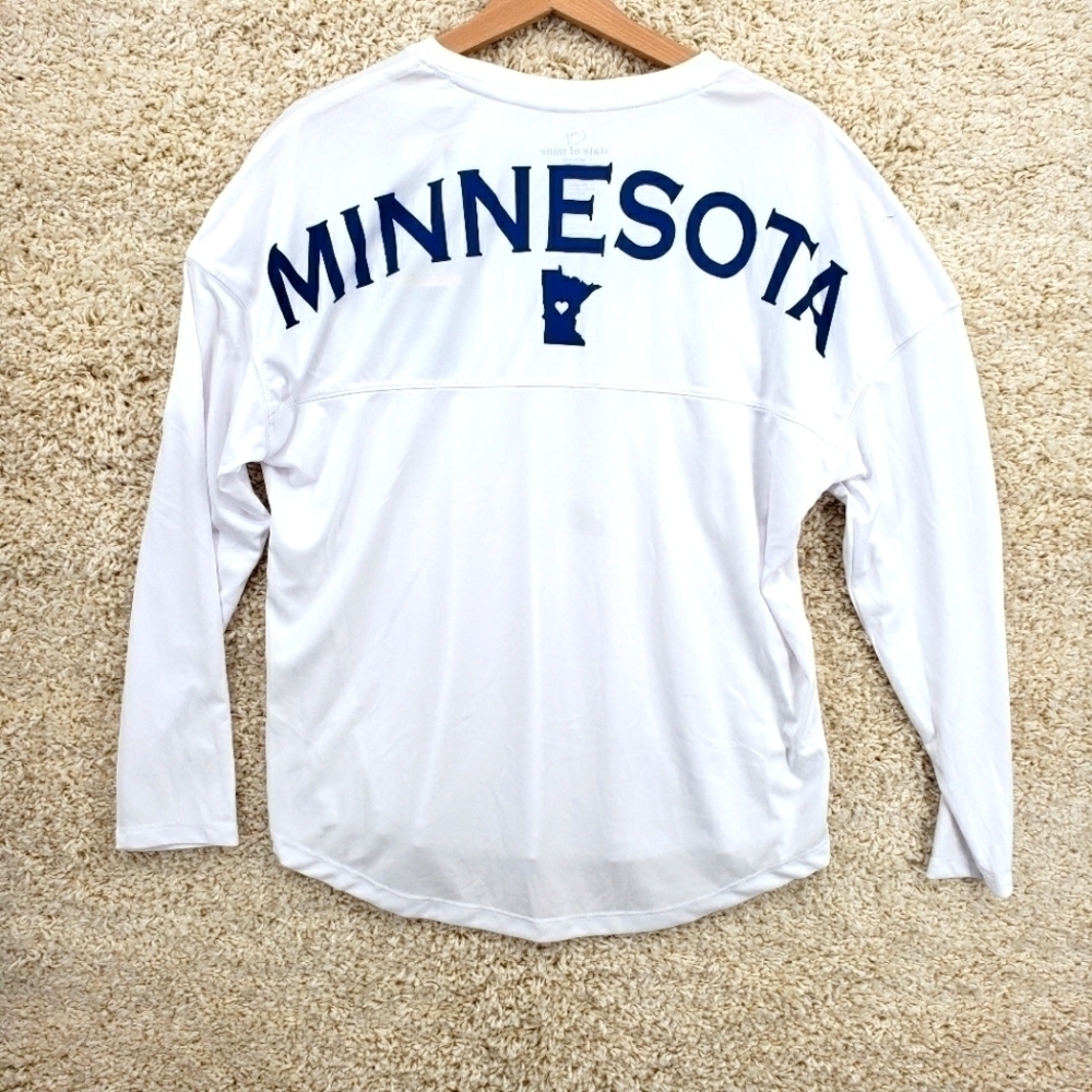 NWT State of Mine Minnesota women US Medium white blue long sleeve top polyester